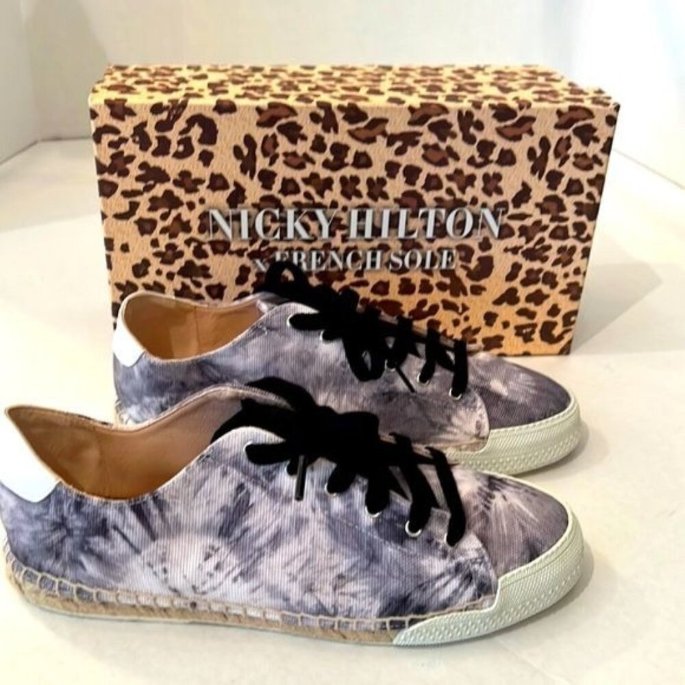 Nicky Hilton French Sole Tie-Dye Sneakers With Leopard Box Size 8